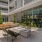 a building with a patio and tables